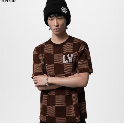 루* 남성 크리스탈 LV 다미에 쇼트 슬리브드 코튼 티셔츠