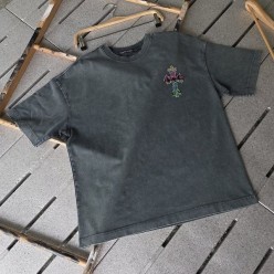 크* 피그먼트 컬러자수 세메터리 티셔츠