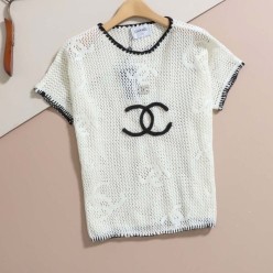샤* 여성 CC로고 메쉬 반팔 니트