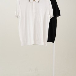 로* 피아나 브라운 라인 테이핑 실리콘 로고 자수 썸머 카라 반팔 티셔츠