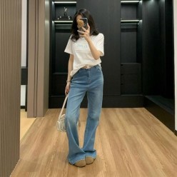 셀** 트리옹프 포켓 로고 워싱 롱 부츠컷 데님 팬츠(금장 레더 벨트 포함)