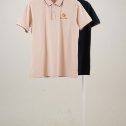 로* 피아나 브라운 라인 헤리티지 금장 자수 카라 반팔 티셔츠