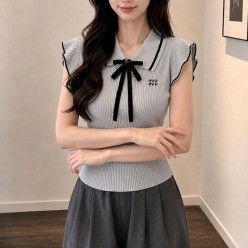 미*** 민소매 프릴 리본니트