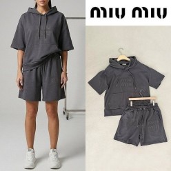 미*** 레터링 로고 후드 오버핏 하프 셋업 ☆여성용☆