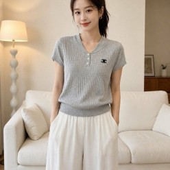 셀** 숄카라 버튼 반팔니트