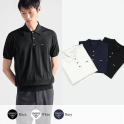프** 레터링 로고 카라 반팔 니트