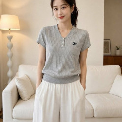 셀** 숄카라 버튼 반팔니트