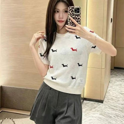 톰* 헥터 자수 숏슬리브 시스루 니트 풀오버