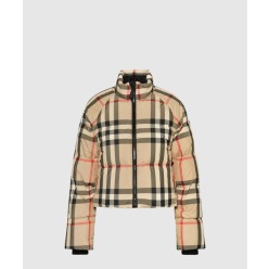 크롭 체크 퍼퍼 재킷