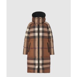 체크 후드 롱 재킷