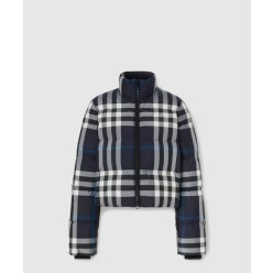 크롭 체크 퍼퍼 재킷