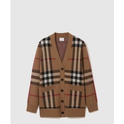 체크 울 캐시미어 가디건