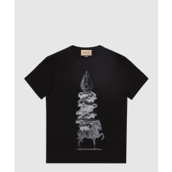 프린트 면 티셔츠