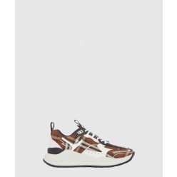 빈티지 체크 코튼 레더 스니커즈 80642451