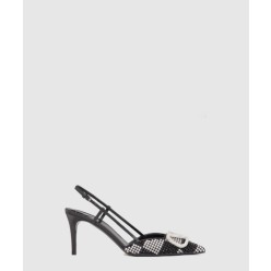 로고 크리스탈 임베리쉬드 레더 슬링백 펌프스 3W0S0R