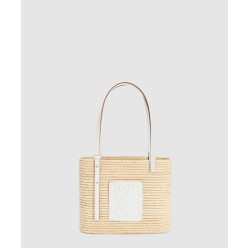 스몰 스퀘어 바스켓 백 - 라피아 & 카프스킨