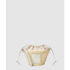 팜 리프와 카프스킨 소재의 드로우스트링 버킷 백