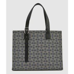 버클 호리즌탈 토트 백 - 카프스킨 & 애너그램 자카드