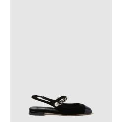 벨벳 및 페이턴트 가죽 슬링백 발레리나 5F046E