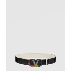 양면 크리스탈 장식 가죽 벨트