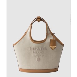 라지 리넨 혼방 및 가죽 토트백 1BG472