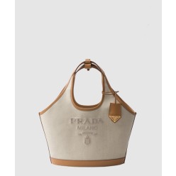 미디엄 리넨 혼방 및 가죽 토트백 1BG471