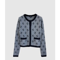 로고 니트 코트