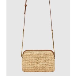 라피아 및 베지터블 태닝 가죽 소재의 GABY 지퍼 파우치 774293