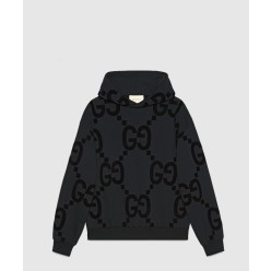 GG 플로킹 프린트 코튼 플리스 스웨트셔츠