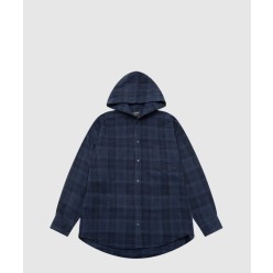 체크 후드 셔츠 코트