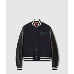 울 가죽 바시티 자켓