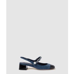 데님과 페이턴트 가죽 슬링백 펌프스 5I048E