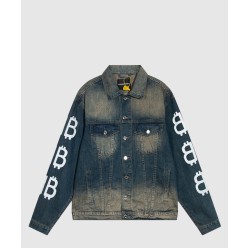 로고 프린트 버튼 데님 재킷