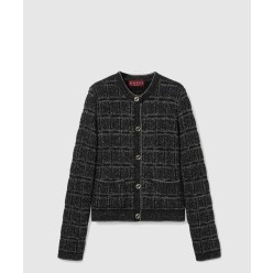 울 및 라메 체크 자카드 가디건