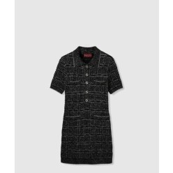 울 및 라메 체크 자카드 드레스