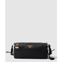 자물쇠가 있는 미디엄 리나일론 및 가죽 숄더백 1BC233