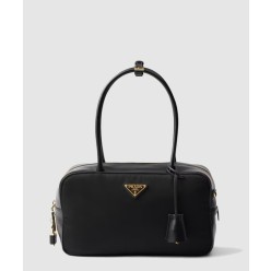 자물쇠가 있는 미디엄 리나일론 및 가죽 탑 핸들백 1BB132