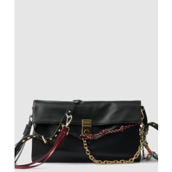 참이 달린 라지 프라다 소프트 사운드 가죽 숄더백 1BD378