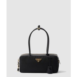 자물쇠가 있는 스몰 리나일론 및 가죽 탑 핸들백 1BB133