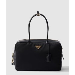 자물쇠가 있는 라지 리나일론 및 가죽 탑 핸들백 1BB131