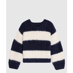 스트라이프 모헤어 울 스웨터