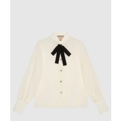 리본 타이 실크 셔츠