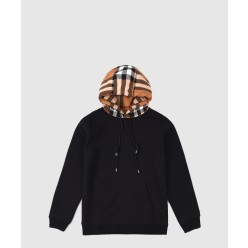 체크 후드 코튼 블렌드 후디