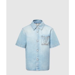 쇼트 슬리브드 데님 셔츠