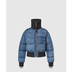 데님 프린트 크롭드 푸퍼 재킷