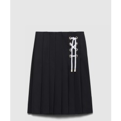 플리츠 개버딘 미디스커트