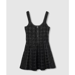 울 및 라메 체크 자카드 드레스