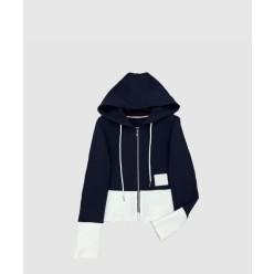 톰 로고 패치 지퍼 후드 티셔츠