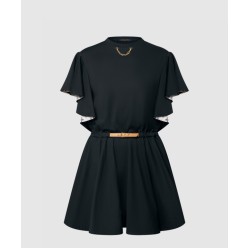 플라운스 슬리브 벨티드 드레스