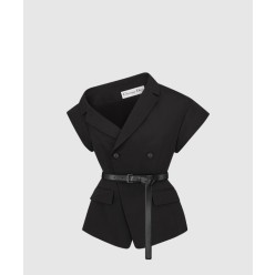 벨트 언발란스 반소매 재킷